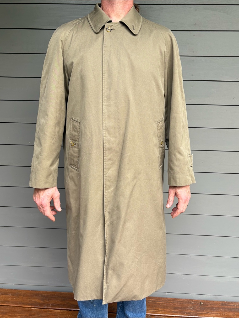 Burberry Men's Long Single-Breasted Trench Coat in Olive Green